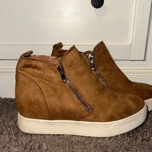 Caramel Suede Wedge Sneakers
